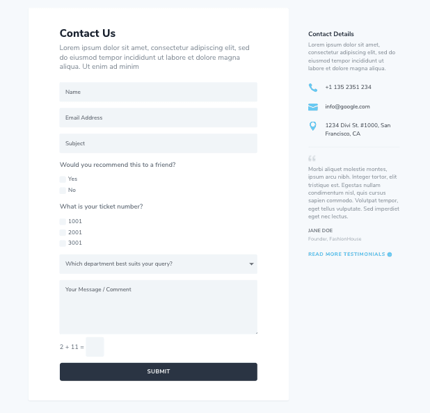 These forms include a range of input field types such as radio buttons, drop-down fields and input texts