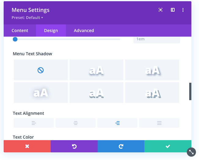 Settings → Design → Menu Text →Text Alignment setting