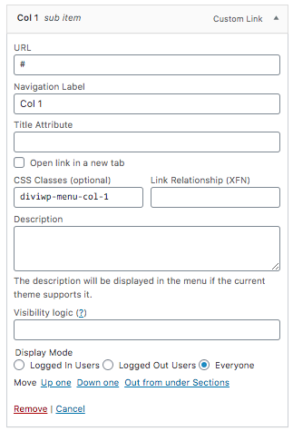 Col 1 will need to have "diviwp-menu-col-1" set