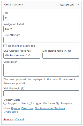 Col 2 will need to have "diviwp-menu-col-2" set