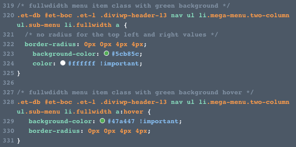 The CSS for the fullwidth button styles can be found in the Custom CSS module included with the section. Scroll down to line…