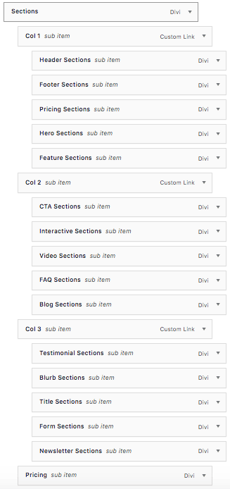 You'll need to create a nested hierarchy as per the example menu setup below