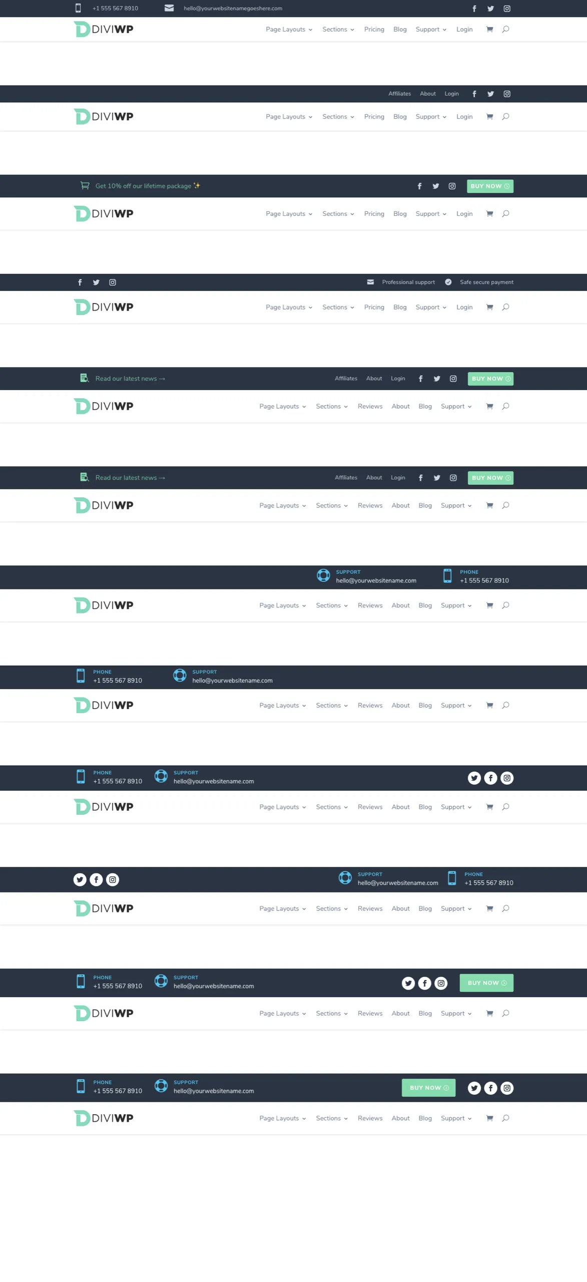 Rows above Menus (Header 9 - 20)