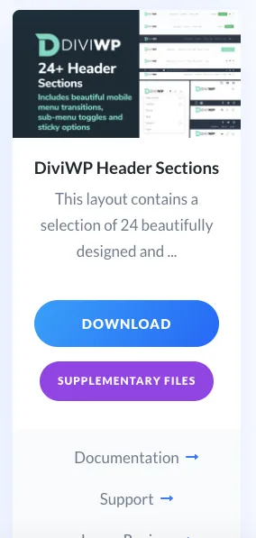 In the DiviWP Header Sections product you will see a purple button titled "Supplementary Files"