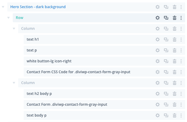 Let's look at the above section via the Layer View below. You can see the Custom CSS module which is targeting the Contact…