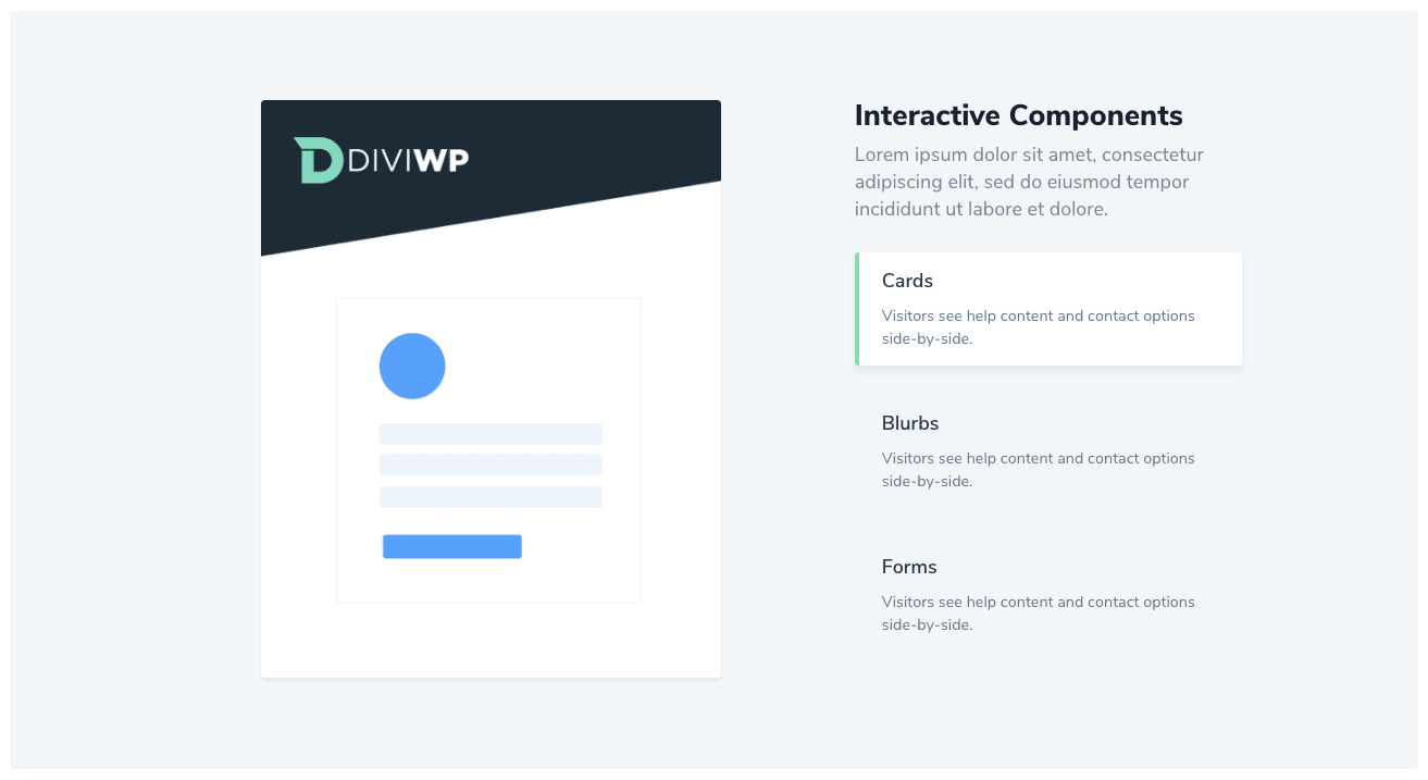 This Interactive section displays and hides images depending on which blurb module is clicked
