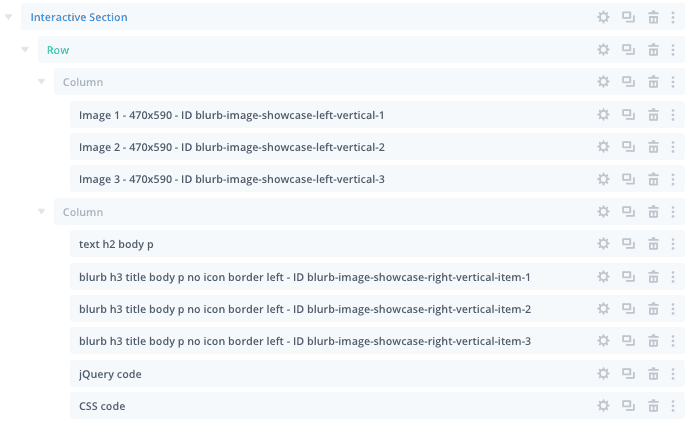 Each blurb module can be customised along with the corresponding image. Here is the Layer view of this interactive section