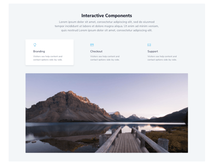 This Interactive section displays and hides images depending on which blurb module is clicked