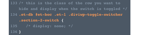 Commenting out the display:none; like this allows us to edit the row in the visual builder