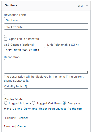 Your parent menu item needs to have a custom class set to "mega-menu two-column" as per the screenshot below